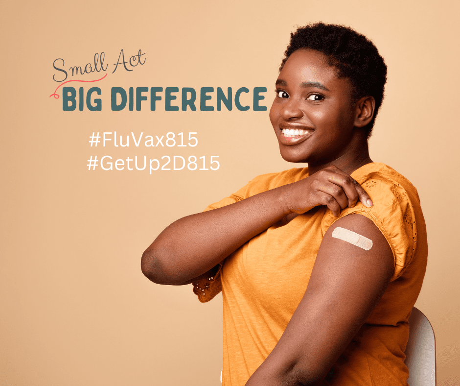 small act big difference - woman showing her flu vax bandaid