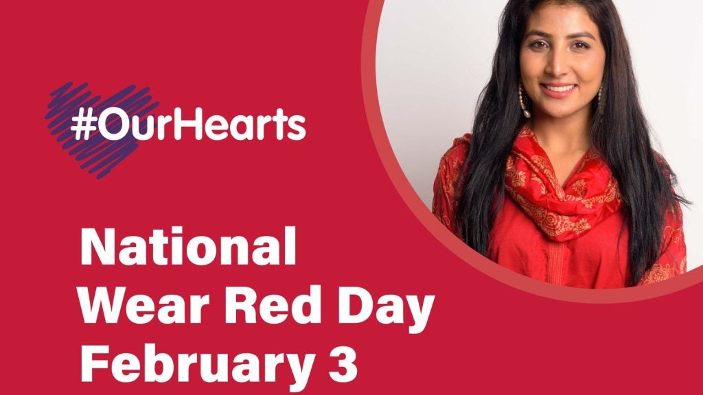 image reads: hashtag Our Hearts. National Wear Red Day February 3.
