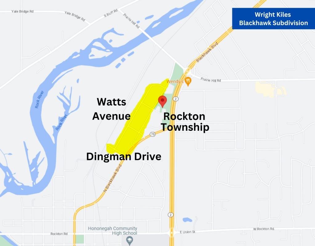 Image of a Map highlighting the Wright Kiles Blackhawk Subdivision in Rockton, Illinois