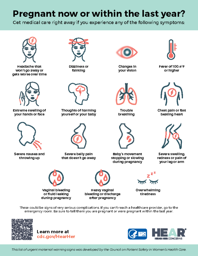 List Urgent Maternal Warning Signs from the CDC