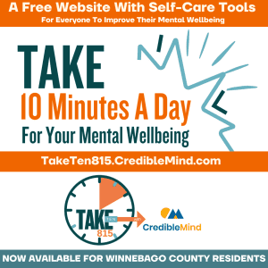 download the take ten 815 image that reads: take ten minutes a day for your mental wellbeing. Now available for winnebago county residents.